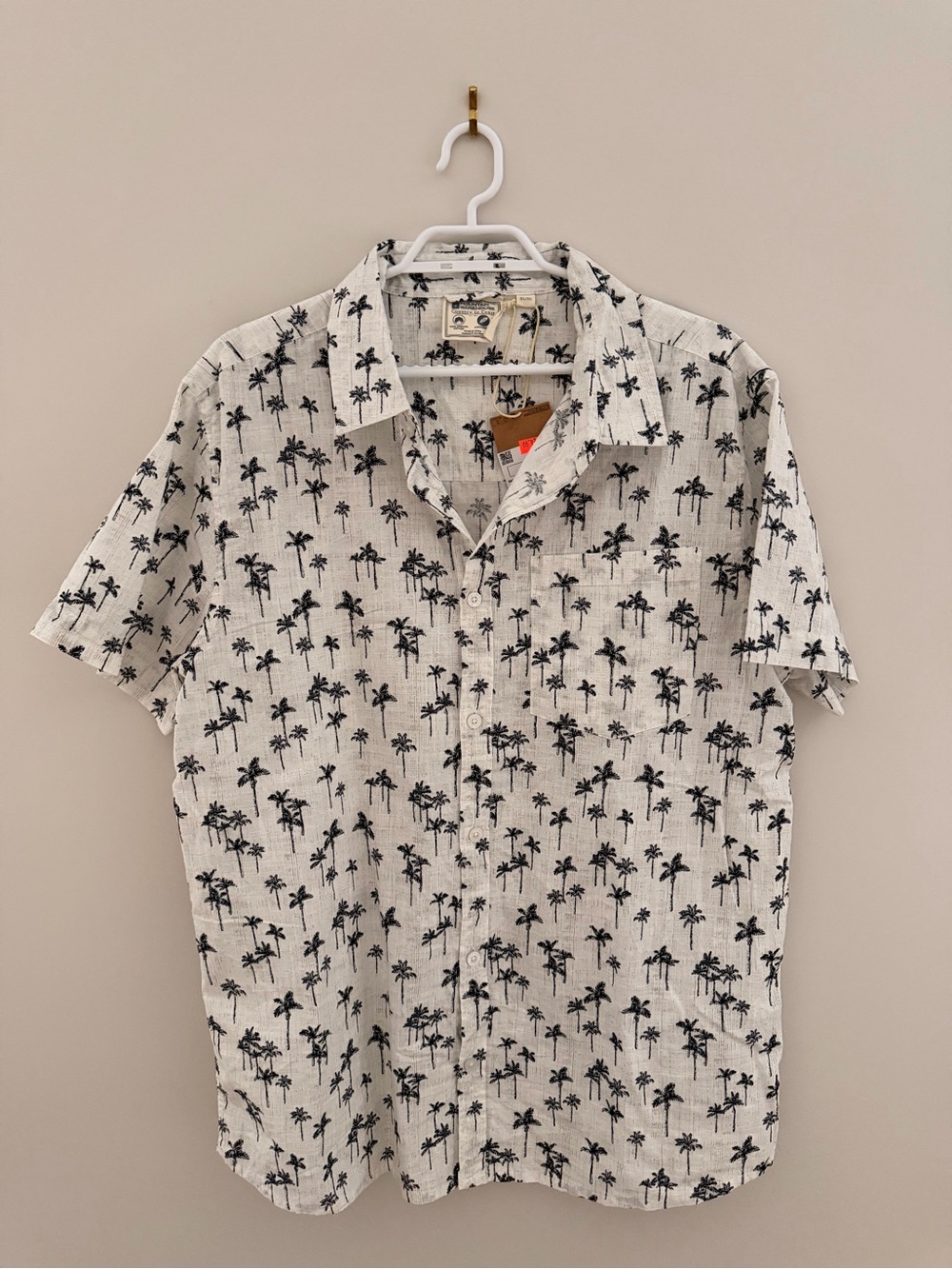 Casual White Palm-Print Short Sleeve Shirt